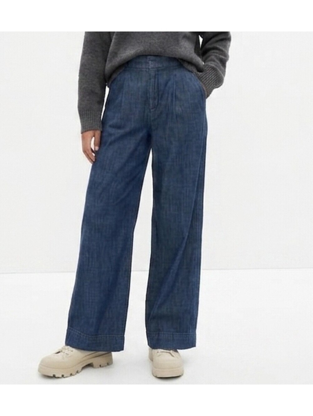Gap Pleated Wide Leg Denim Pants Dark Wash High Rise Trouser Jeans Womens Size 4